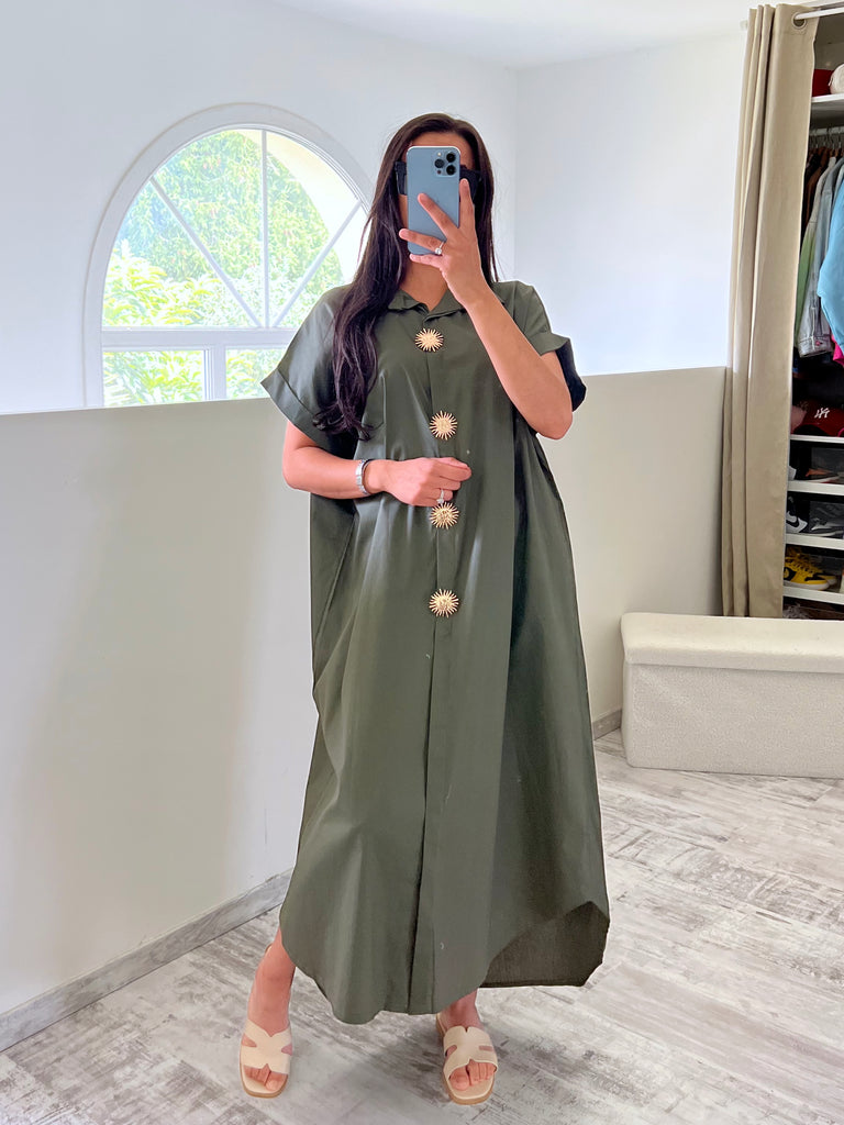 Robe Chemise Popeline Broche Soleil Kaki