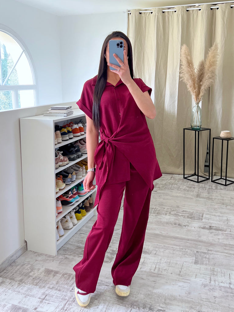 Ensemble Chemise Nouée Bordeaux