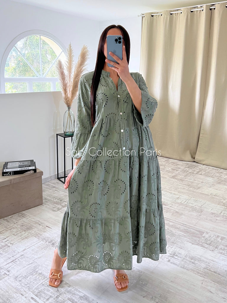 Robe Broderie Anglaise Kaki