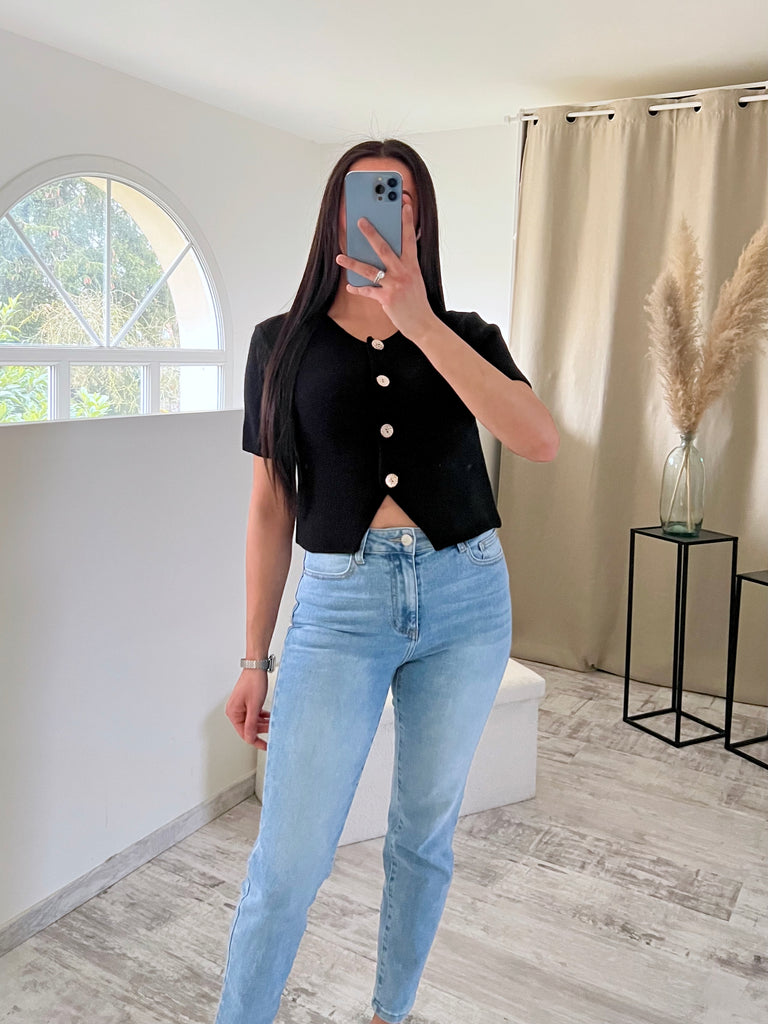 Top Maille Fente Noir