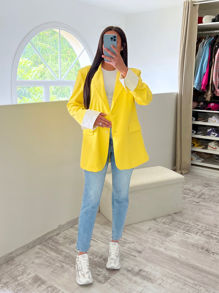 Blazer Manches Revers Rayures Jaune