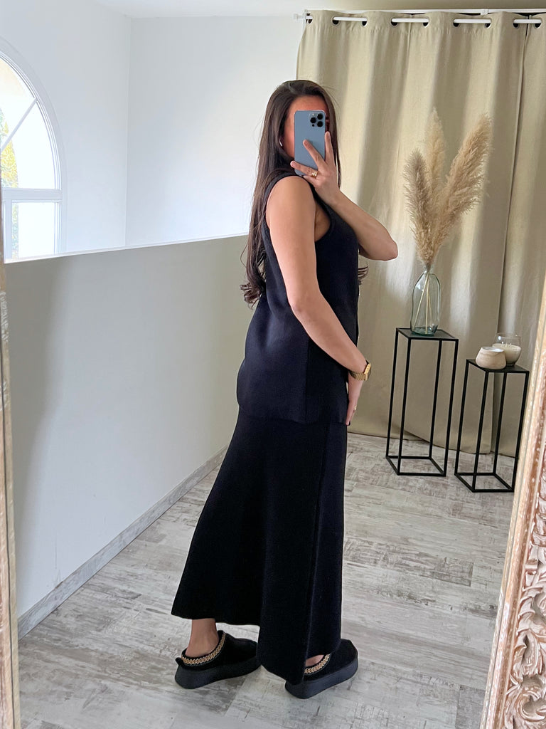 Ensemble Jupe Maille Sans Manches Noir