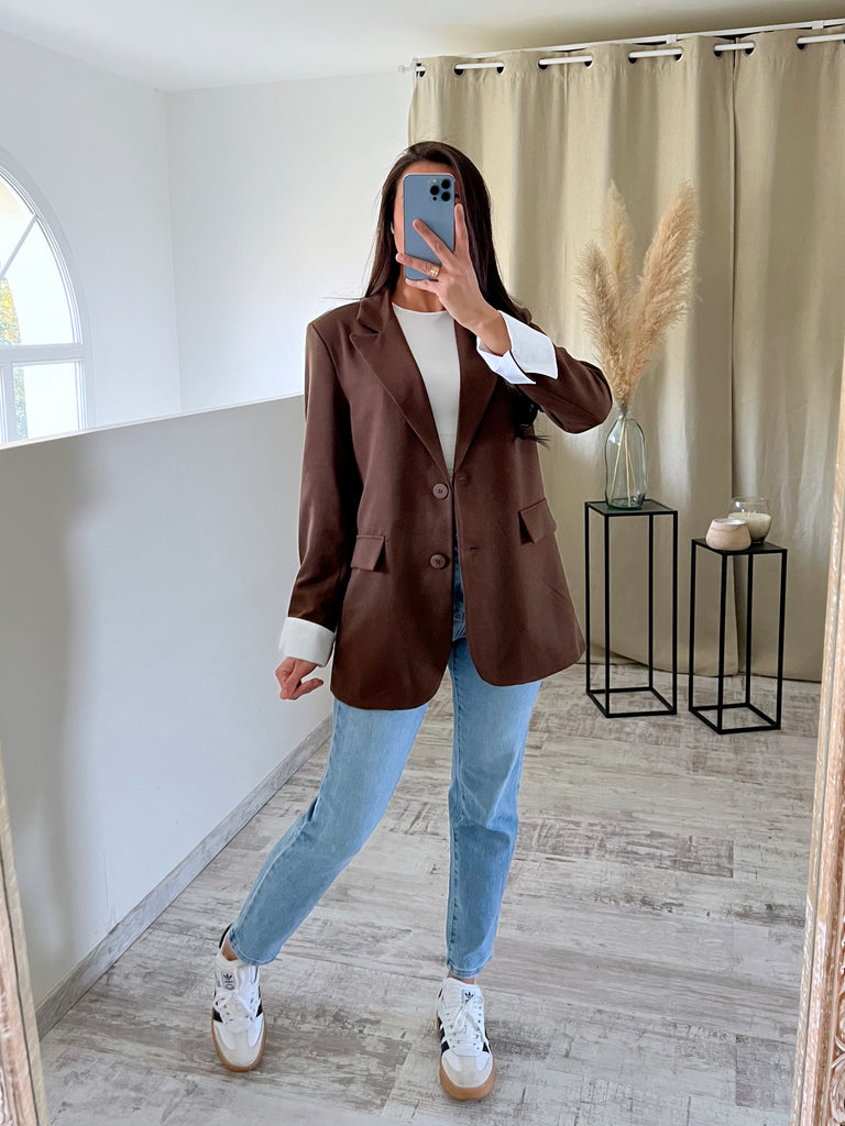 Blazer Manches Revers Marron
