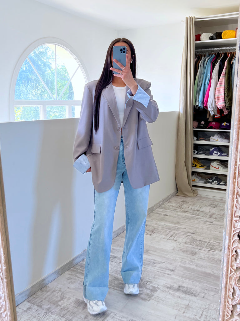 Blazer Manches Revers Gris/Bleu