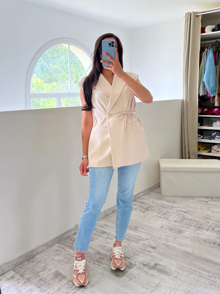Blazer Sans Manches À Nouer Beige
