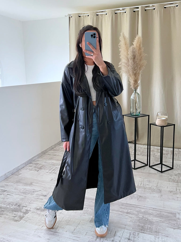Trench Long Simili Noir