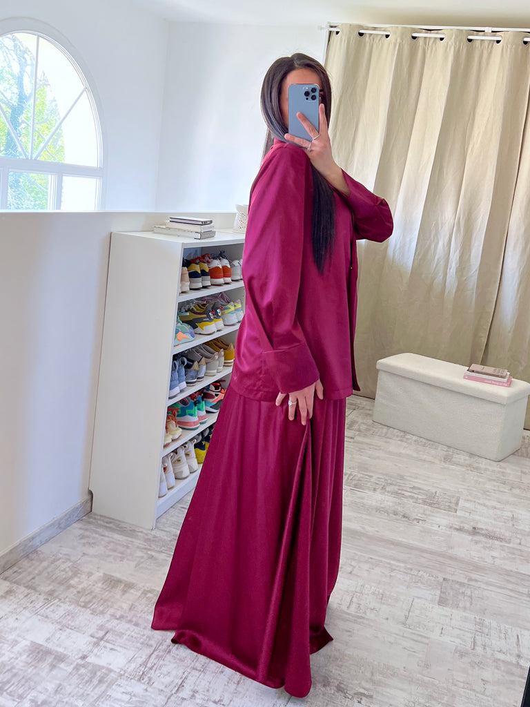 Ensemble Jupe Satin Modest Bordeaux