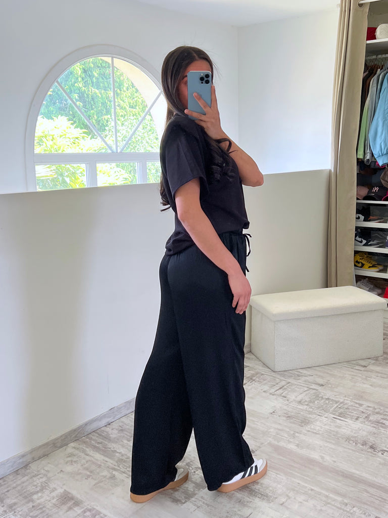 Palazzo Satin Opaque Noir