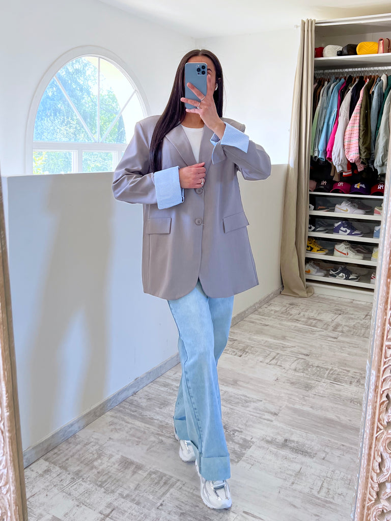 Blazer Manches Revers Gris/Bleu