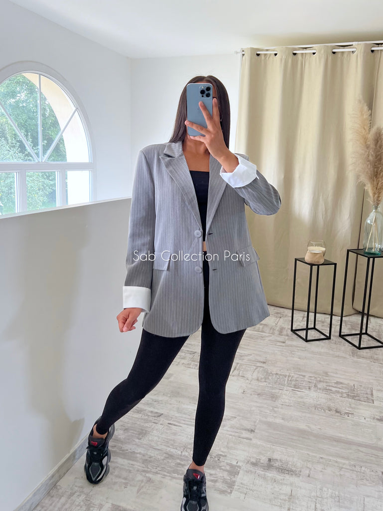 Blazer À Rayures Gris
