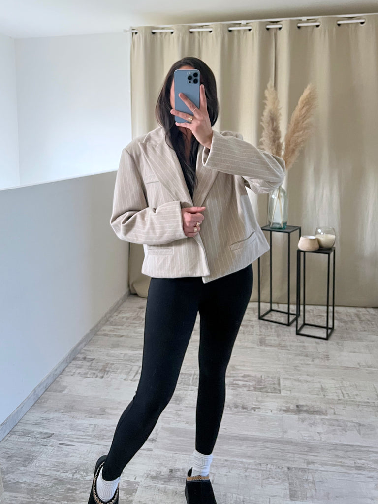 Blazer Court À Rayures Beige
