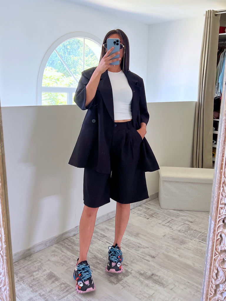 Ensemble Bermuda Blazer Asymétrique Noir