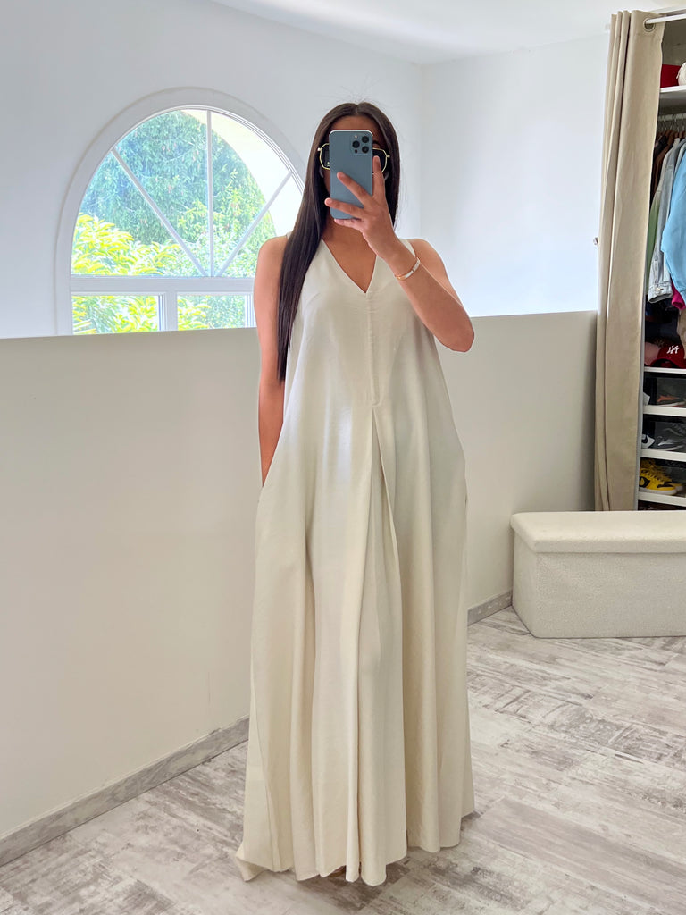Robe Ample Effet Lin Beige