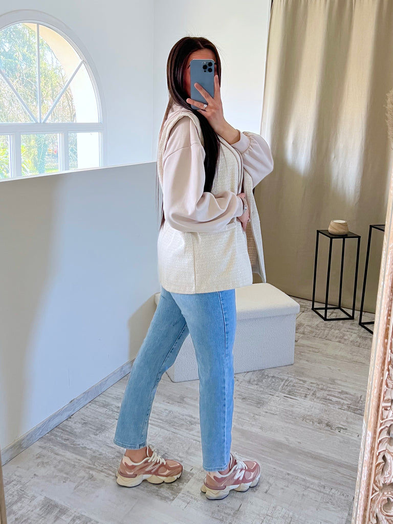 Veste 2 Pièces Hoodie/Tweed Beige