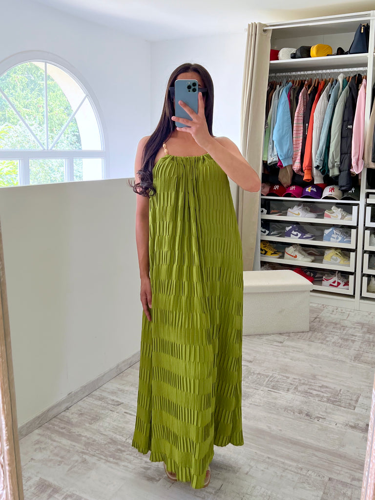 Robe Bretelles Pierres Anis