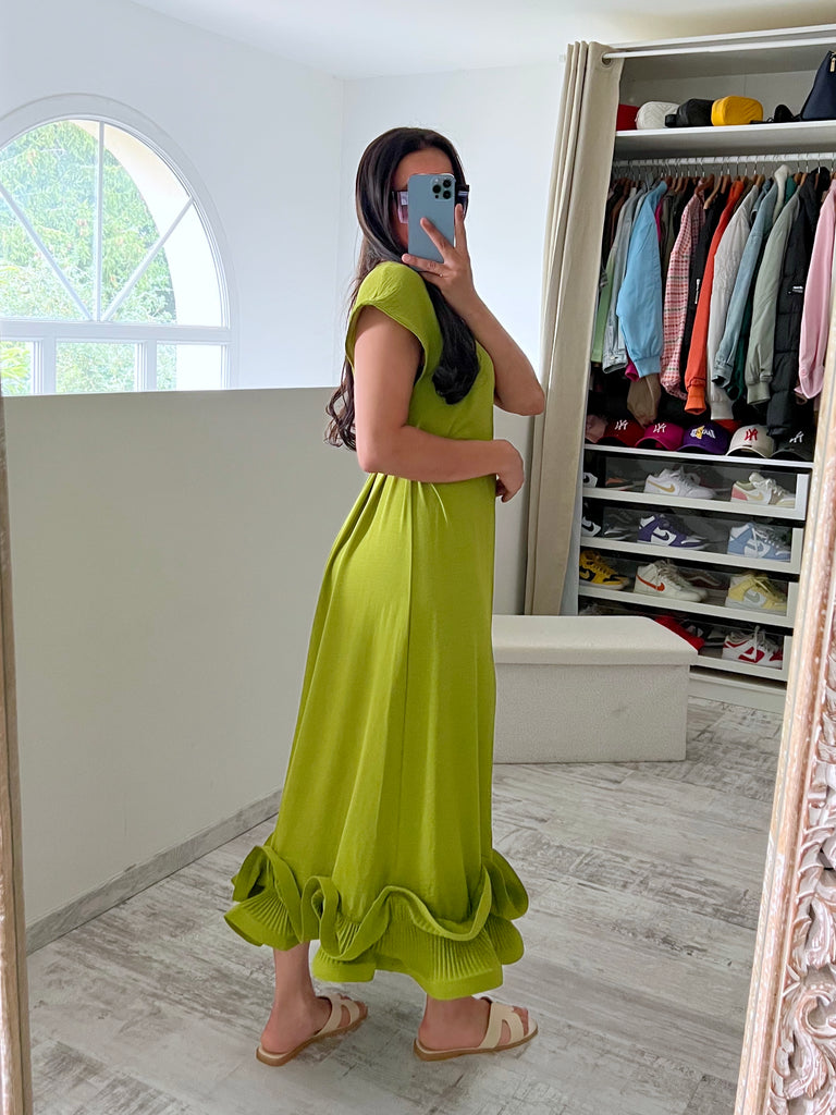 Robe À Ceinture Et Bas Volants Anis