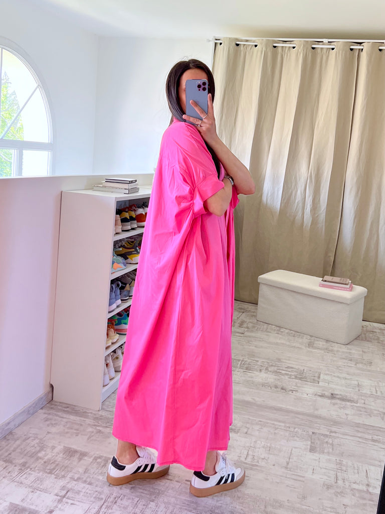 Robe Chemise Popeline Oversize Rose