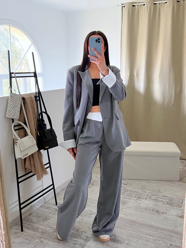 Ensemble Blazer/Pantalon Revers Gris