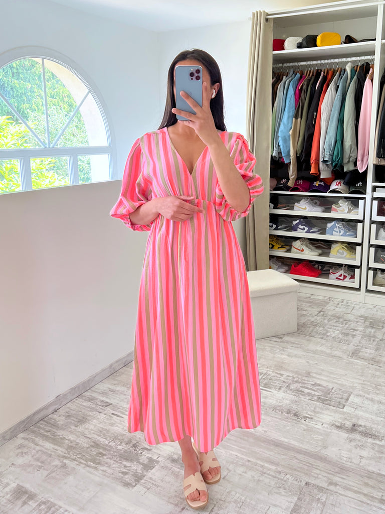 Robe Gaz De Coton Multicolore Rose/Kaki
