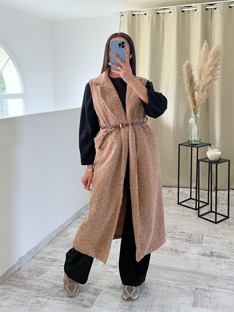 Veste Moumoute Sans Manches Camel