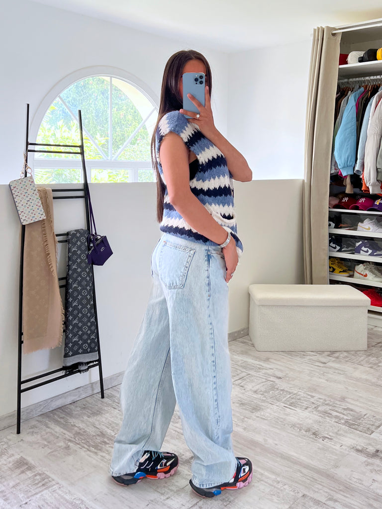 Maille Sans Manches Multicolore Bleu
