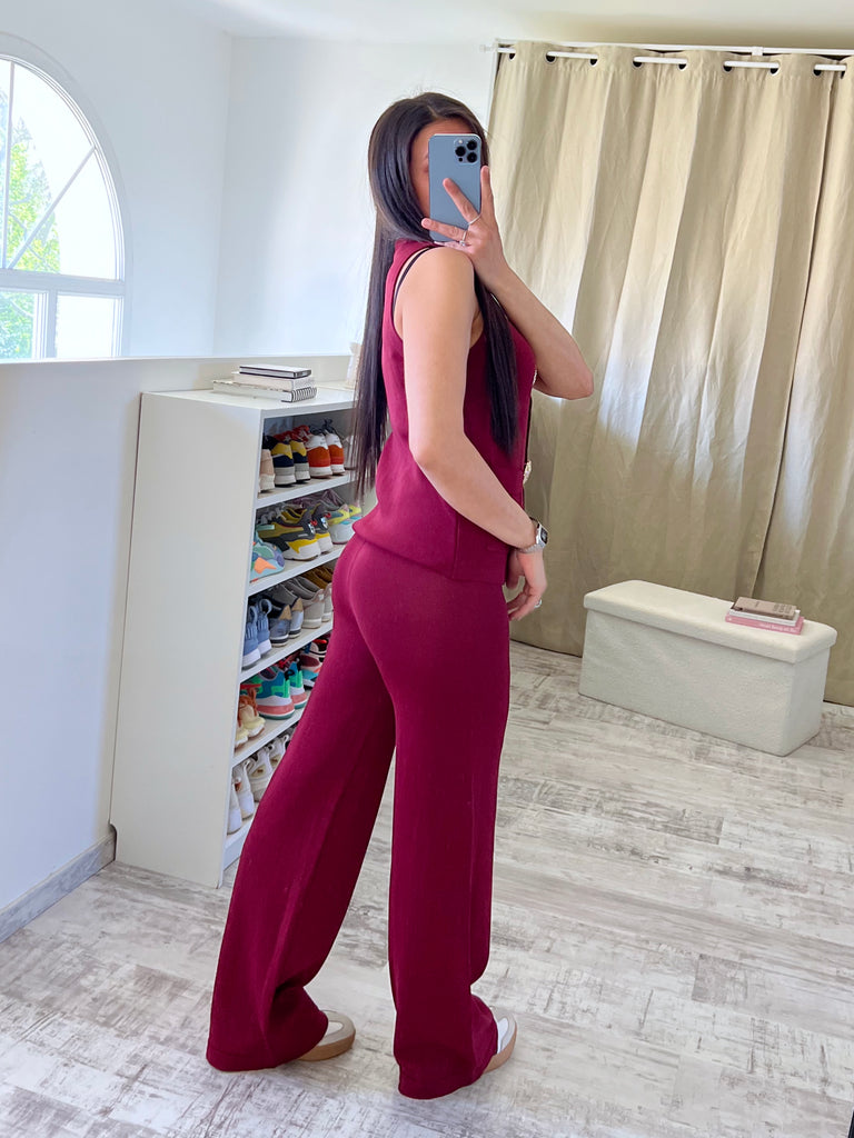 Ensemble Maille Sans Manches Bordeaux