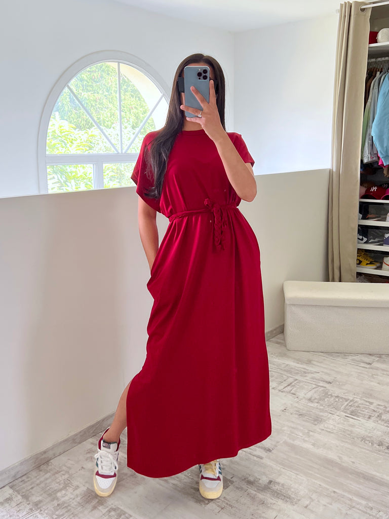 Robe À Ceinture Tresse Bordeaux