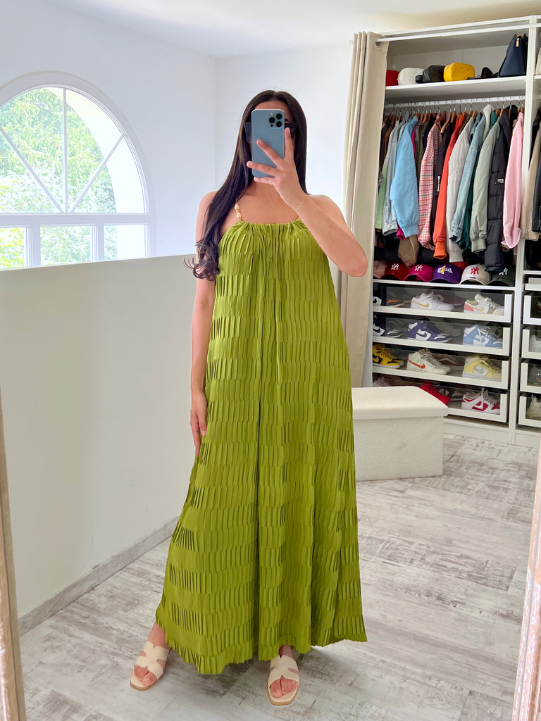 Robe Bretelles Pierres Anis