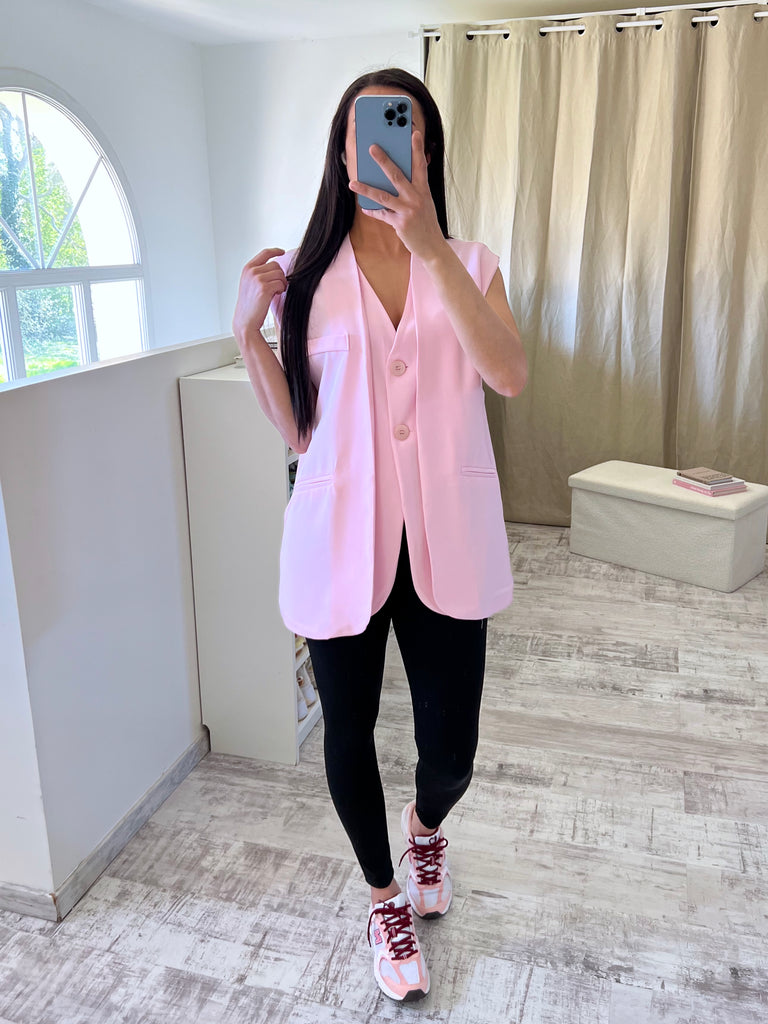Top Blazer Sans Manches Rose