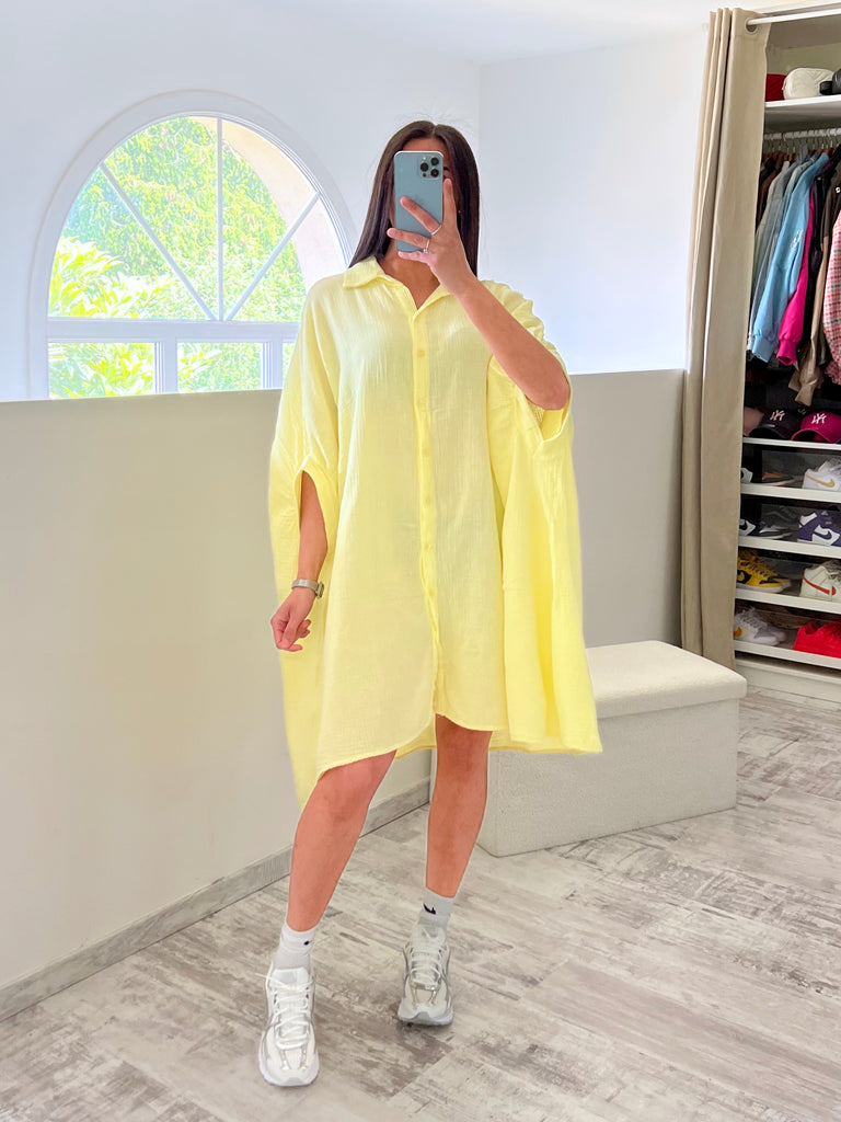 Robe Chemise Asymétrique Gaz De Coton Jaune