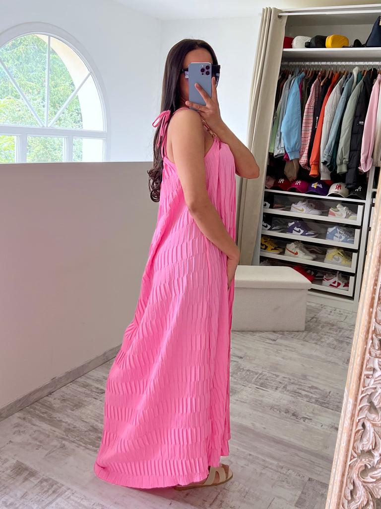 Robe Bretelles Pierres Rose