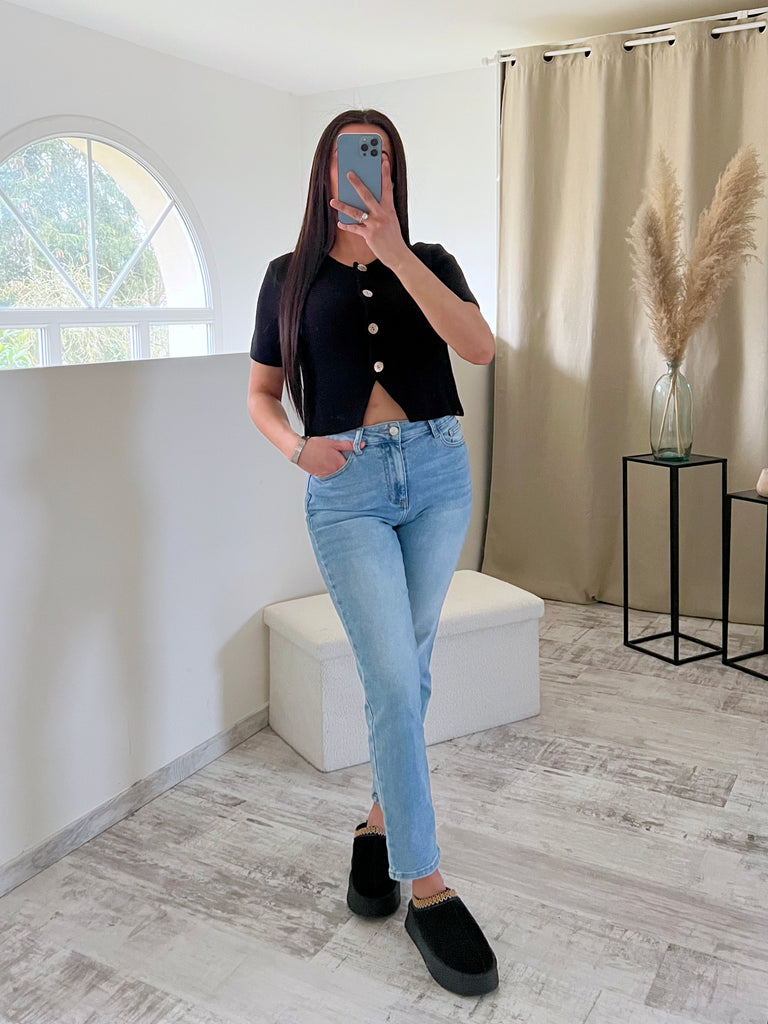 Top Maille Fente Noir