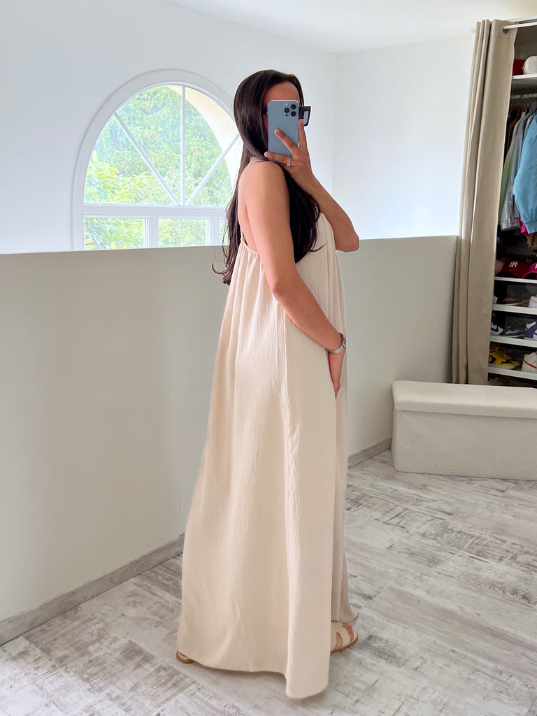 Robe Col Boucles Dorés Beige