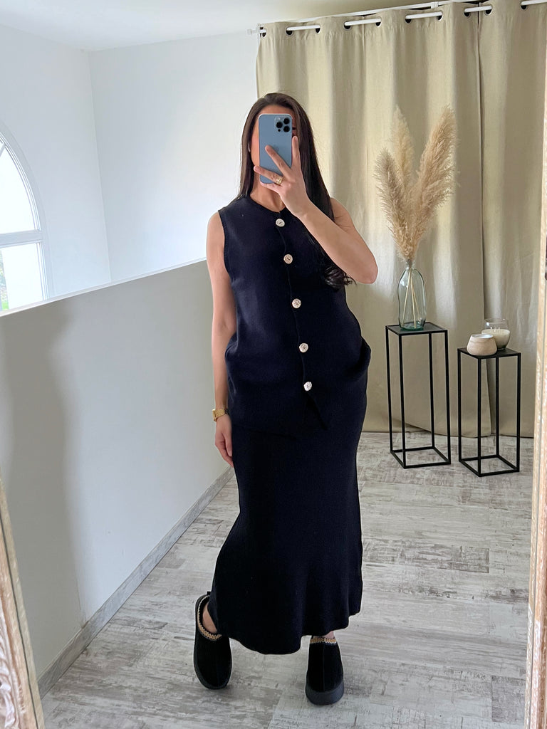 Ensemble Jupe Maille Sans Manches Noir