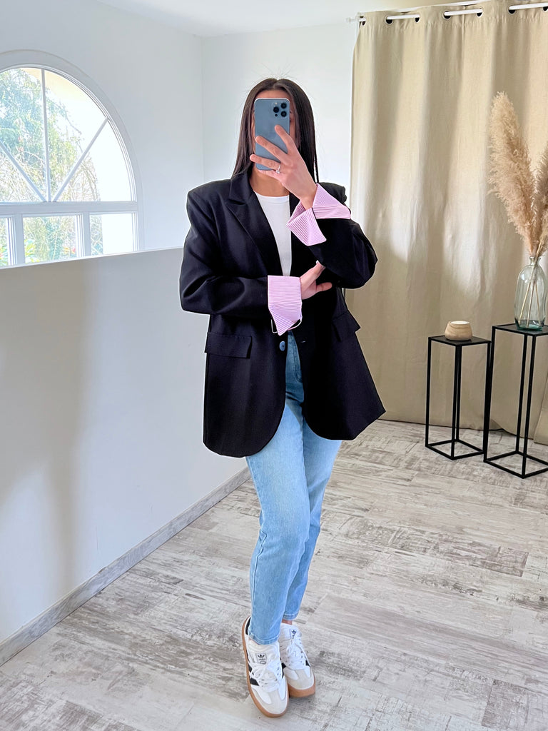 Blazer Manches Revers Noir/Rose