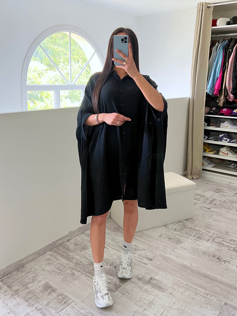 Robe Chemise Asymétrique Gaz De Coton Noir