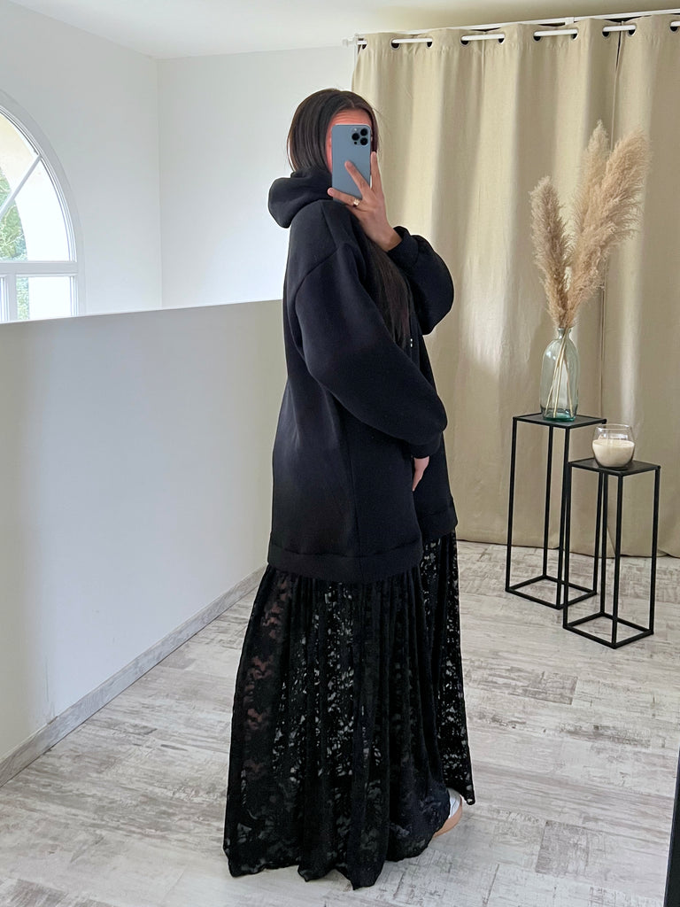Robe Sweat Dentelle Noir