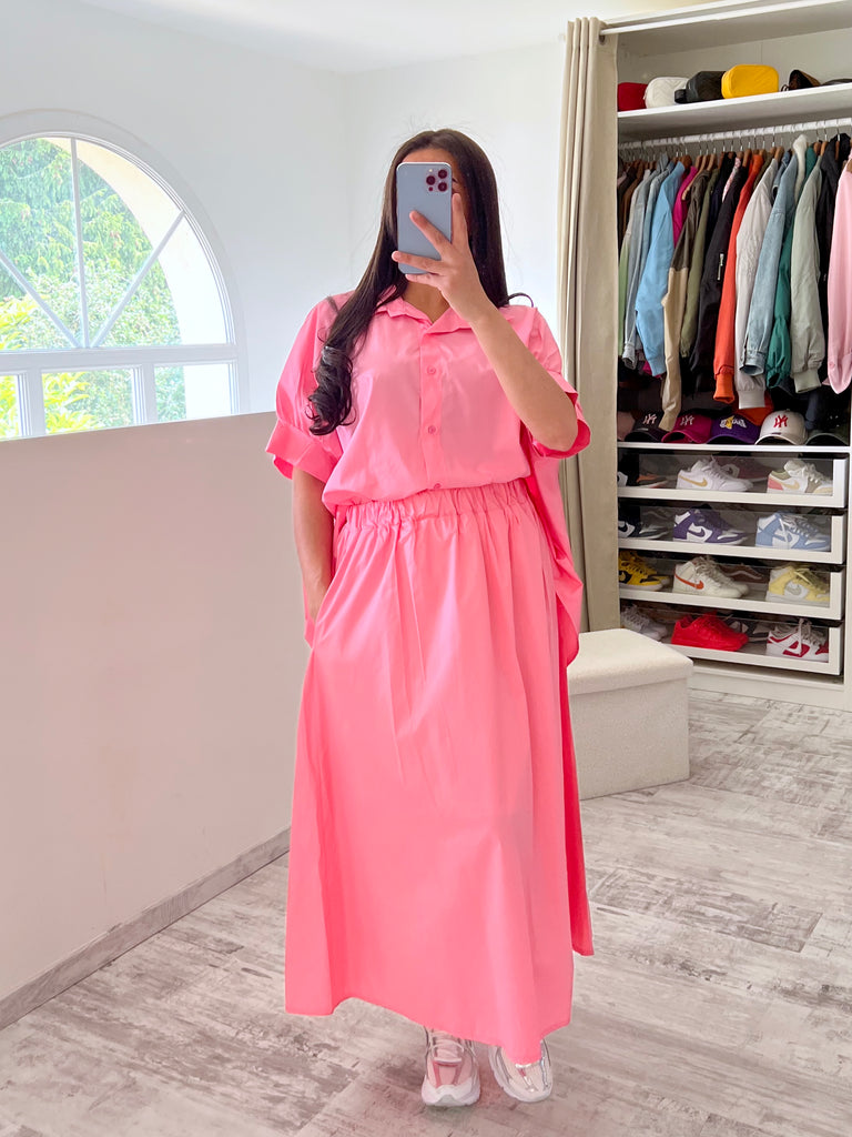 Ensemble Jupe Chemise Popeline Rose