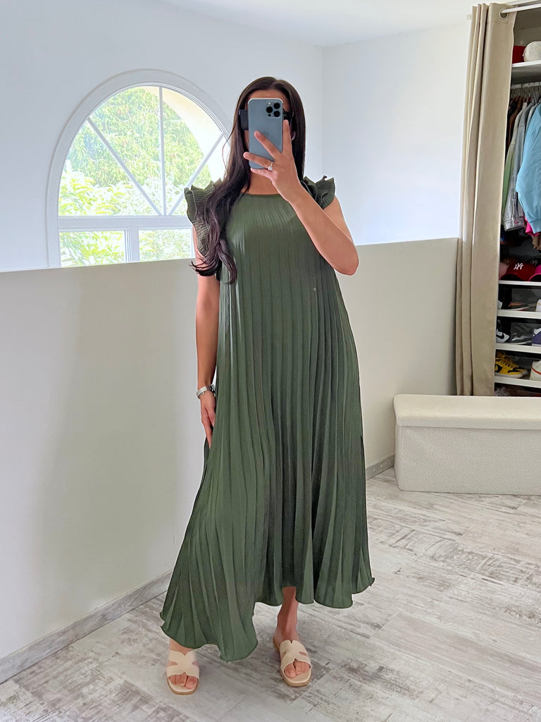 Robe Plissée Kaki
