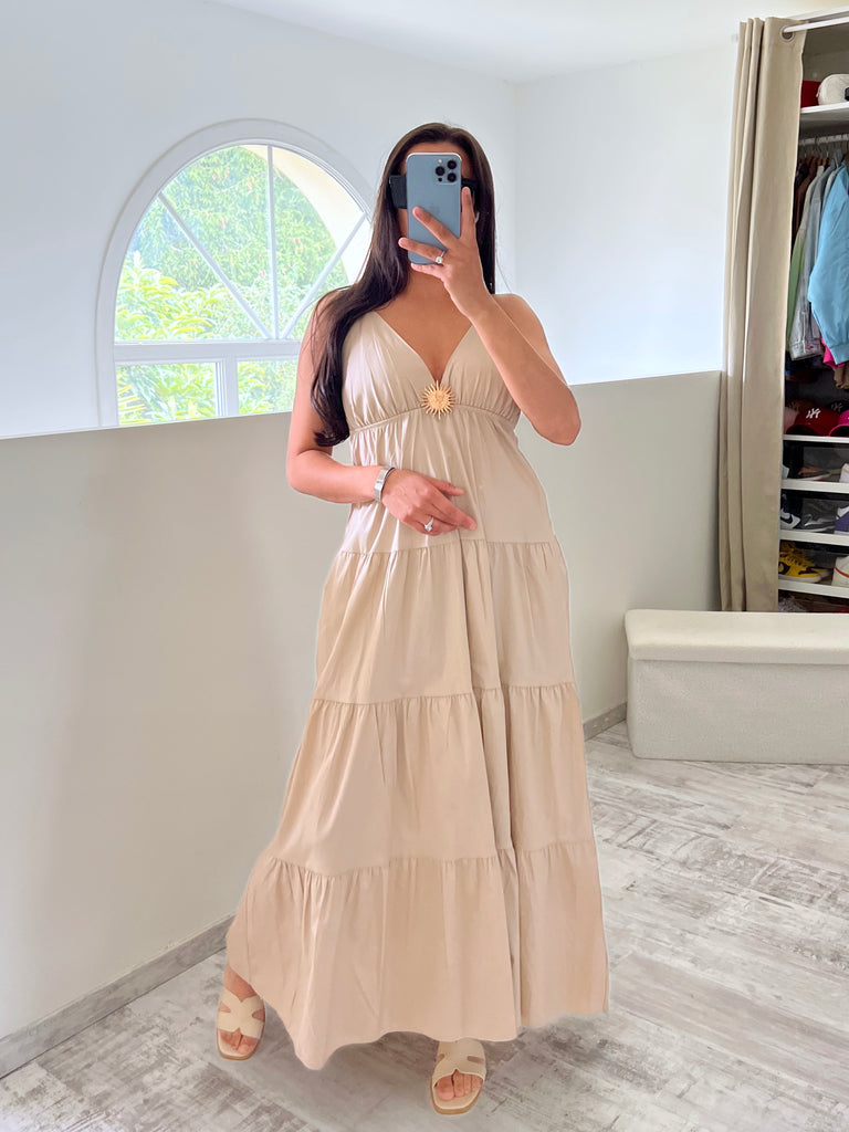 Robe Popeline Broche Soleil Beige
