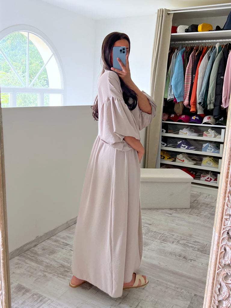 Robe Chemise Manches Ballons Taupe