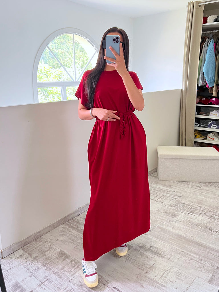 Robe À Ceinture Tresse Bordeaux