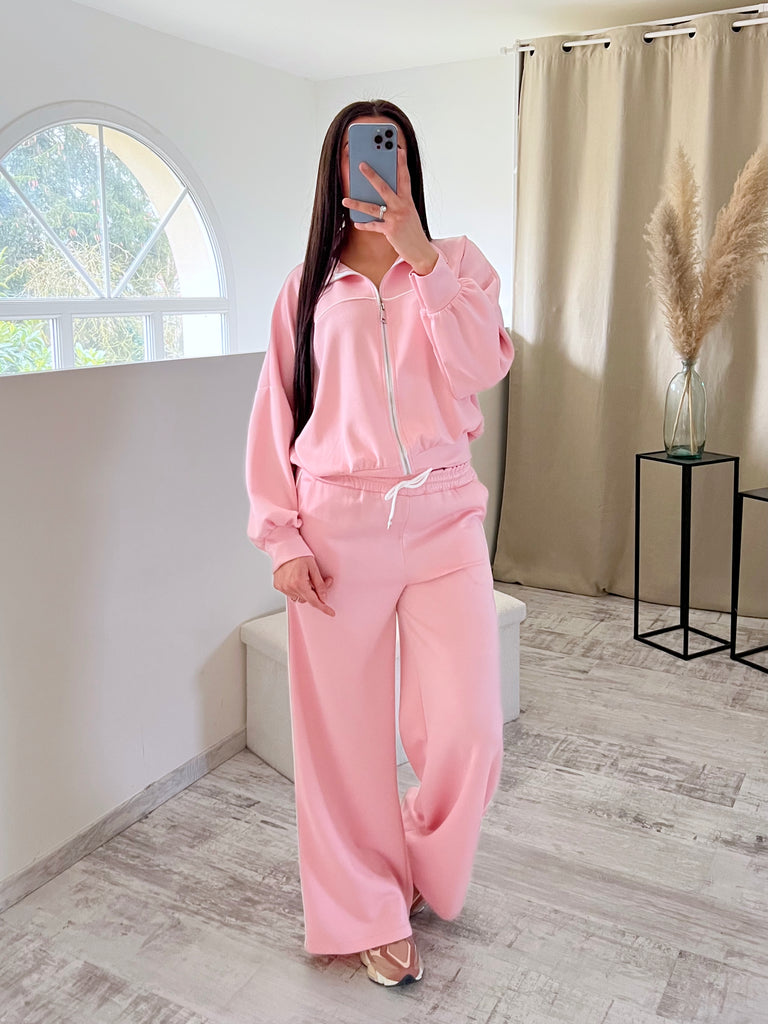 Ensemble Jogging À Traits Rose