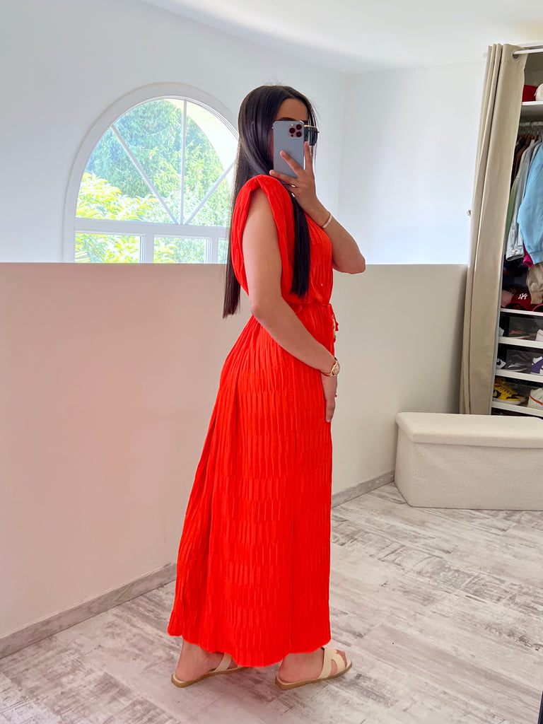 Robe À Effets Et Ceinture Orange