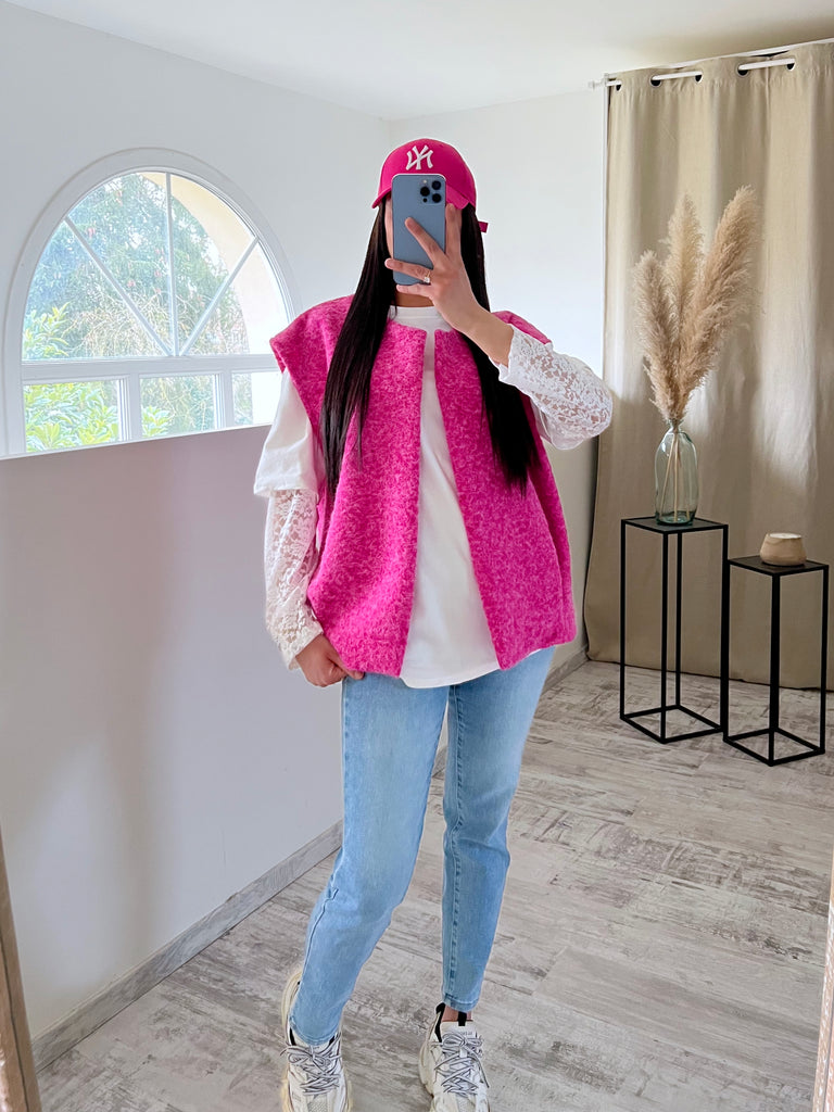 Gilet Moumoute Sans Manches Rose