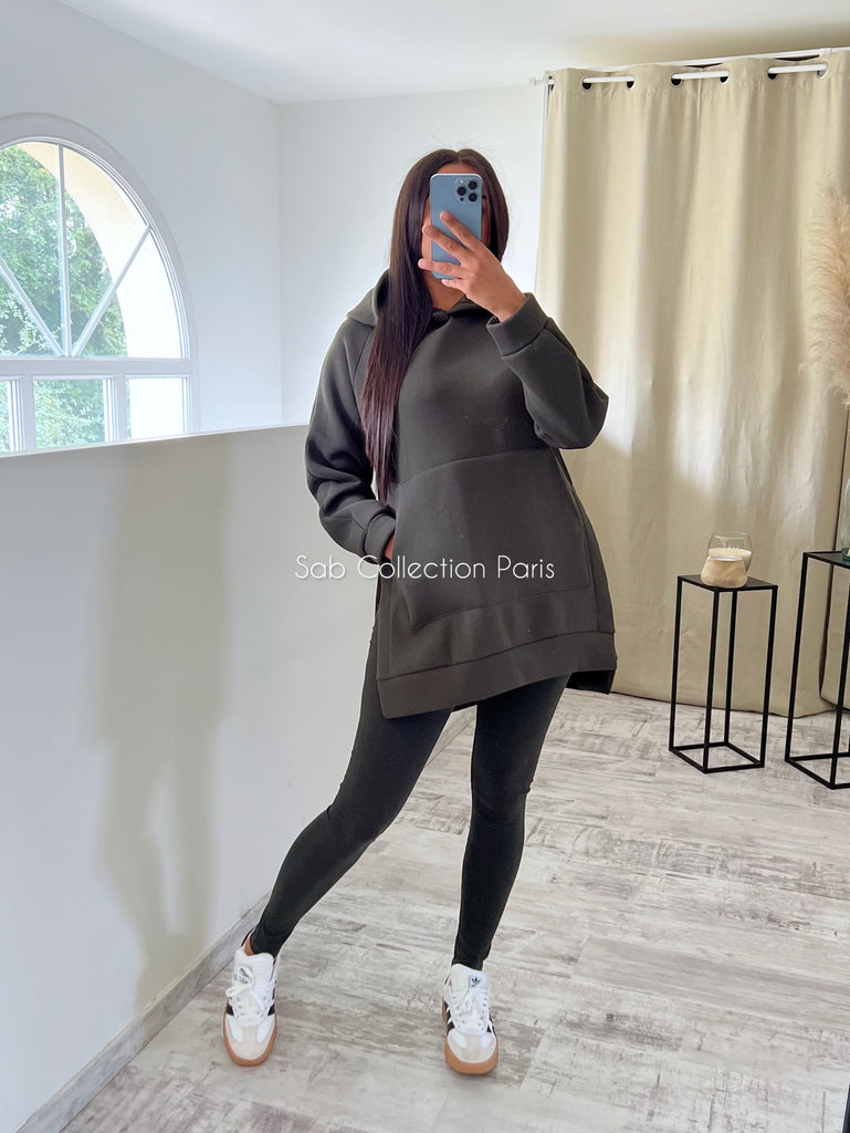 Ensemble Legging Sweat Capuche Kaki
