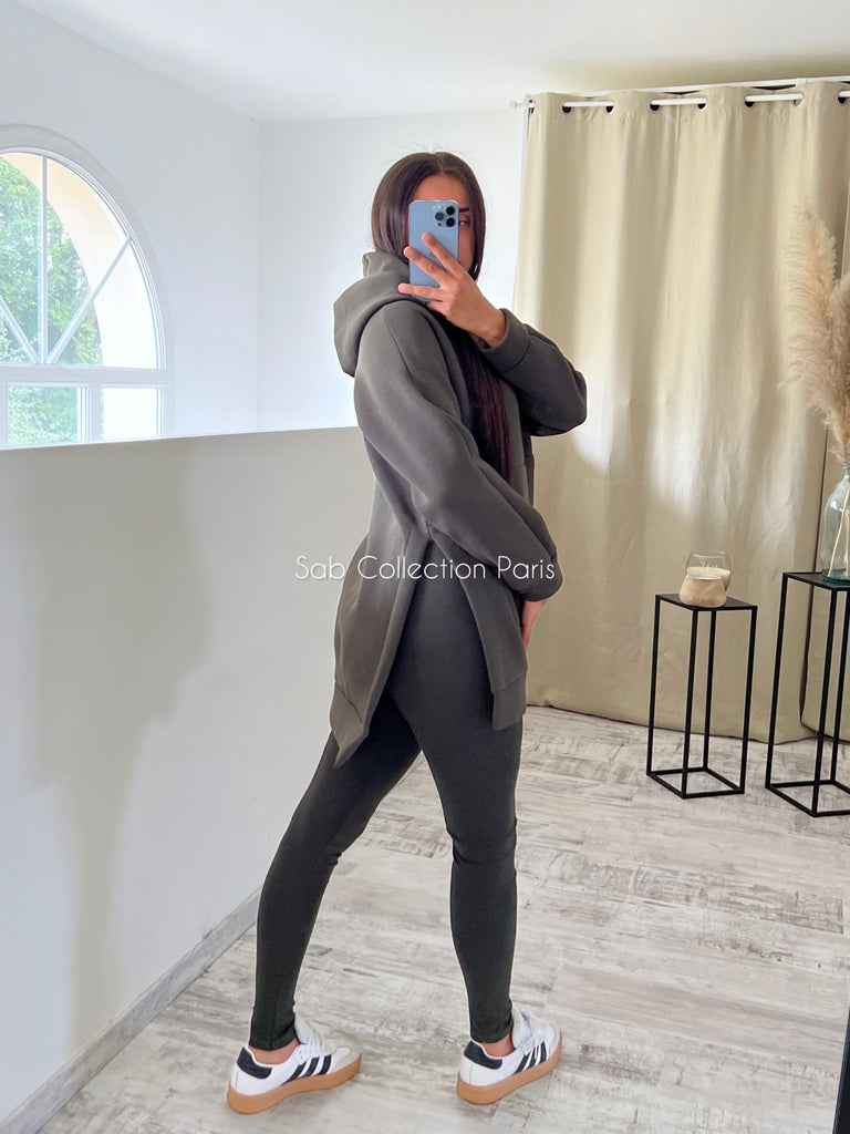 Ensemble Legging Sweat Capuche Kaki