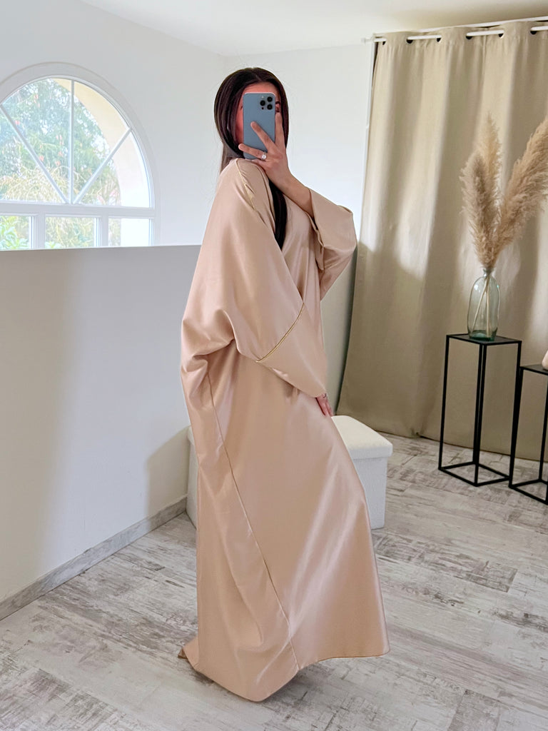 Abaya Satin Bordures Dorés Champagne