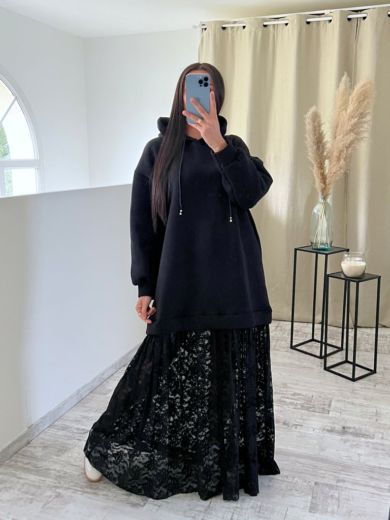 Robe Sweat Dentelle Noir