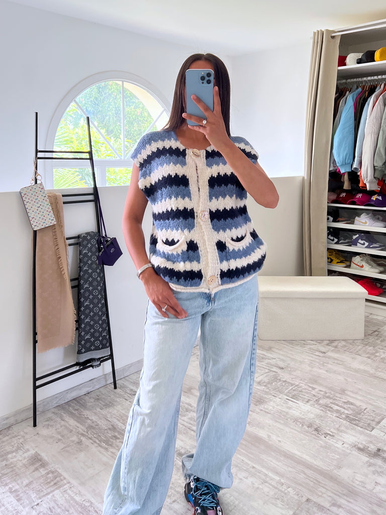 Maille Sans Manches Multicolore Bleu